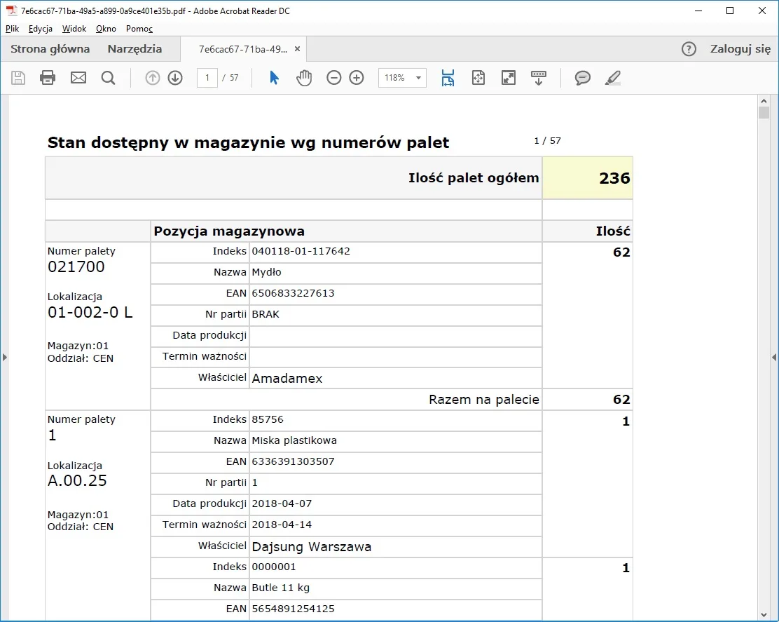 system WMS raport stanów magazynowych