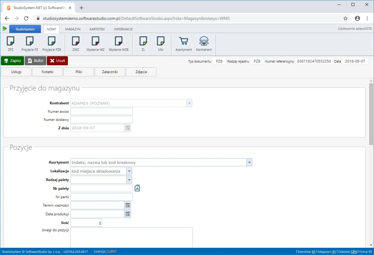 System WMS oprogramowanie magazynowe przyjęcie do magazynu