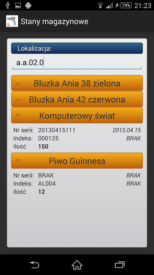 Program magazynowy Android